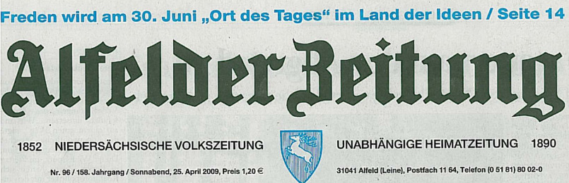 Frenzel-Bau ist Preisträger der Initiative „Land der Ideen“ – Artikel in der Alfelder Zeitung vom 25.04.2009