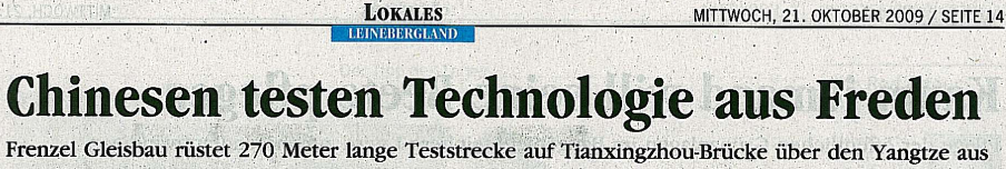 Chinesen testen Technologie aus Freden – Artikel der Alfelder Zeitung vom 21.10.2009